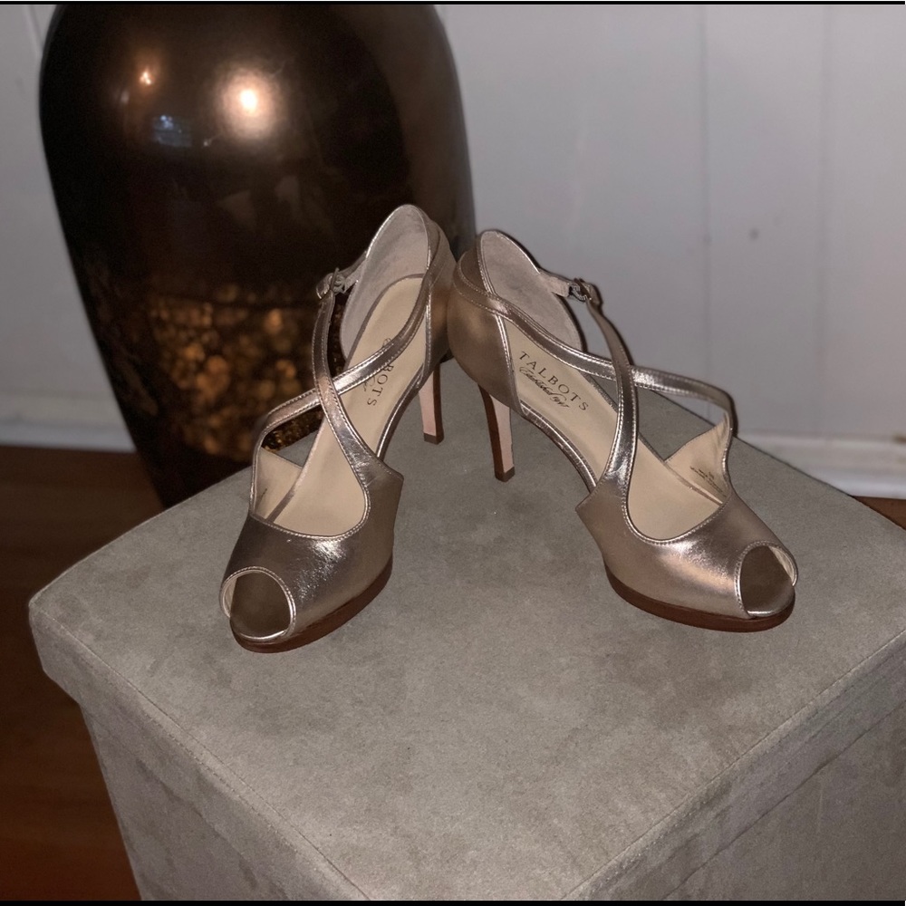 Gold Strappy Peep Toe Heels